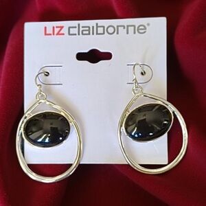 Liz Claiborne pierced earrings silver with black NWT